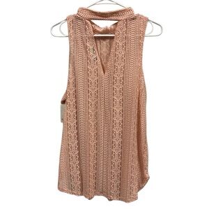 Kali Reve Pink Lace Sleeveless Keyhole Back Semi Sheer Tank Blouse Womens XL